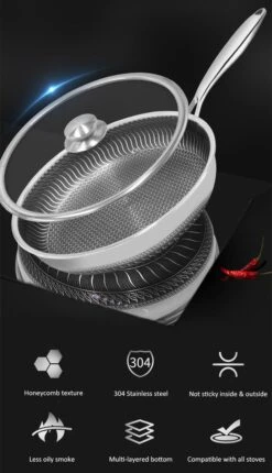 Honingraat Heavy Duty Anti-aanbak Koekenpan - Steelpan - Wok - Met Deksel 30 Cm - Gas - Elektrisch - Inductie - Oven 3 Honingraat Heavy Duty Anti-aanbak Koekenpan - Steelpan - Wok - Met Deksel 30 Cm - Gas - Elektrisch - Inductie - Oven -Keuken Pot 690x1200