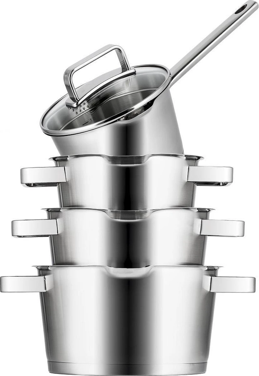 Sola Pannenset Diamond - 4 delig - Ø 16,16,18,20 cm - Zilver - RVS - Sandwichbodem Sola Pannenset Diamond - 4 Delig - Ø 16,16,18,20 Cm - Zilver - RVS - Sandwichbodem -Keuken Pot