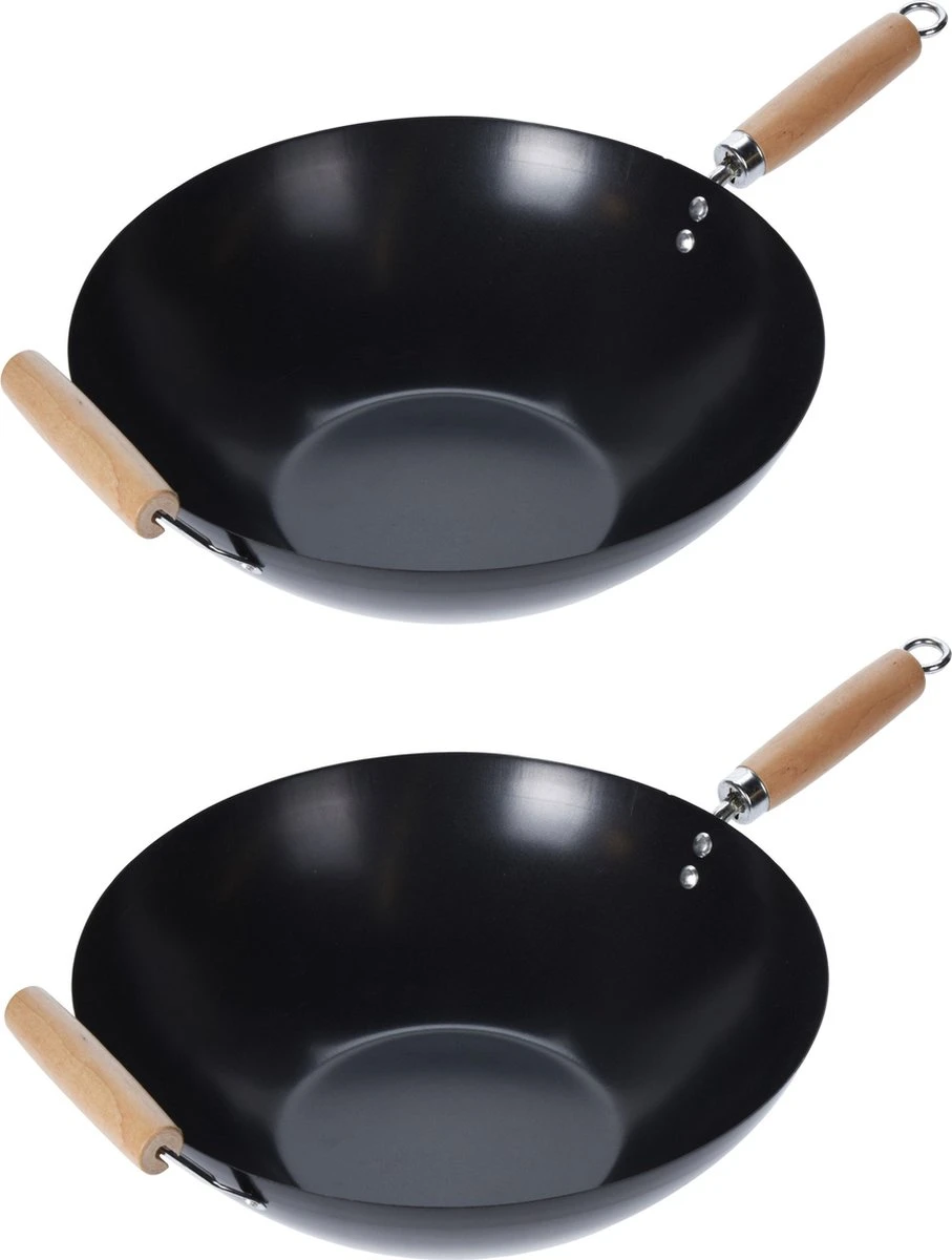 Wok carbon staal Ø35cm houten handgreep Wokpannen Wok Carbon Staal Ø35cm Houten Handgreep Wokpannen -Keuken Pot