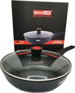 Marble Coating Wokpan Inductie - Met Glazen Deksel - Zwart - 30 Cm 8 Marble Coating Wokpan Inductie - Met Glazen Deksel - Zwart - 30 Cm -Keuken Pot 961x1200