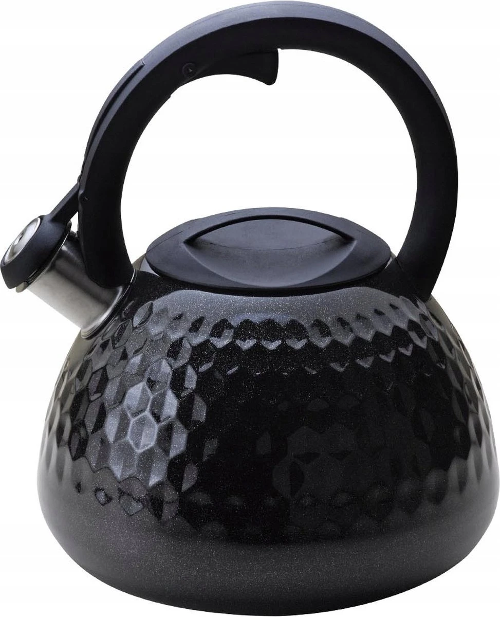 Meyerhoff fluitketel RVS metallic zwart 2.7 Liter - geschikt voor alle warmtebronnen ook inductie - ruitpatroon - uniek design - koel blijvend handvat Meyerhoff Fluitketel RVS Metallic Zwart 2.7 Liter - Geschikt Voor Alle Warmtebronnen Ook Inductie - Ruitpatroon - Uniek Design - Koel Blijvend Handvat -Keuken Pot